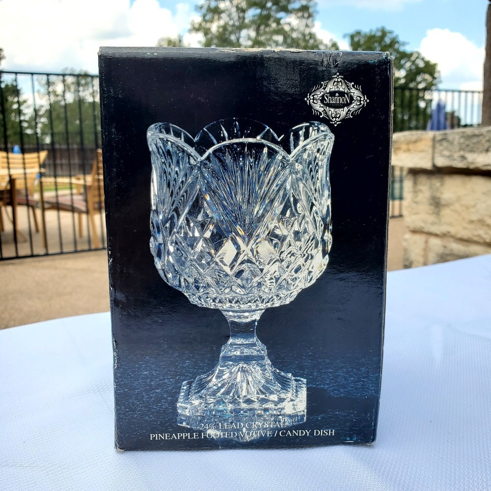 Vintage◇Shannon 24% Lead Crystal‎ Pineapple Footed Candy Dish/Votive Holder◇NIB